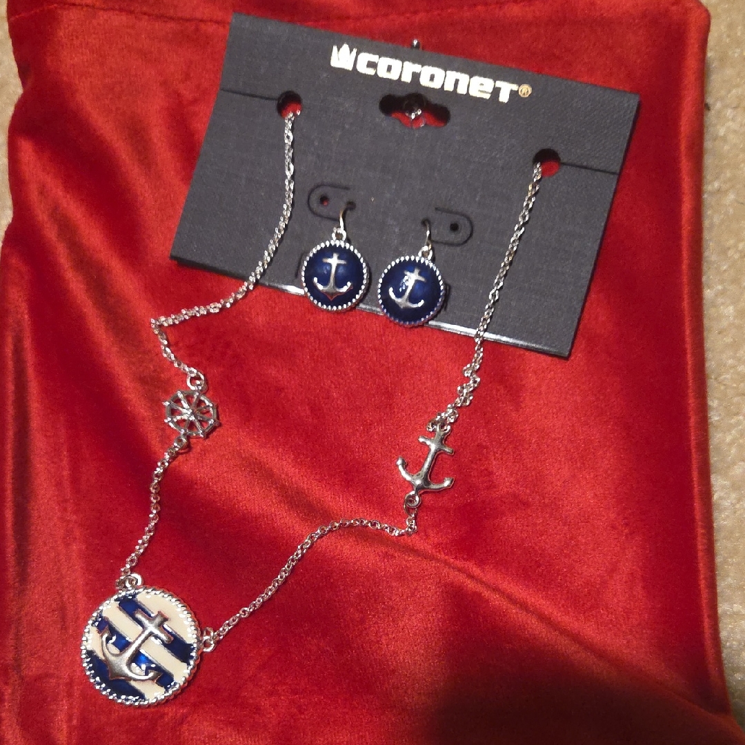 Silver And Blue Anchor Jewelry Set